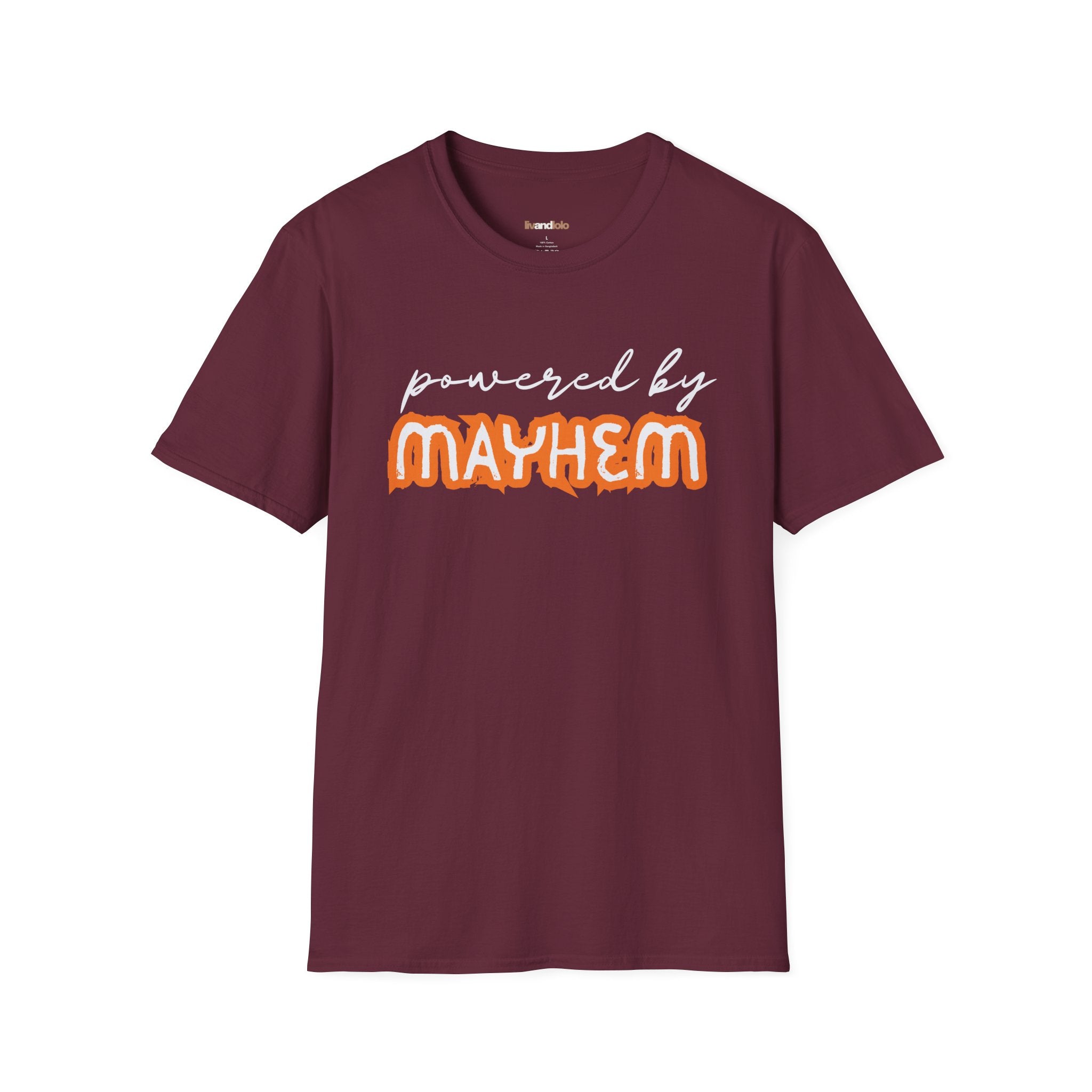 “Powered by Mayhem” Adult Tee (Pairs with "Mayhem" Youth Tee)