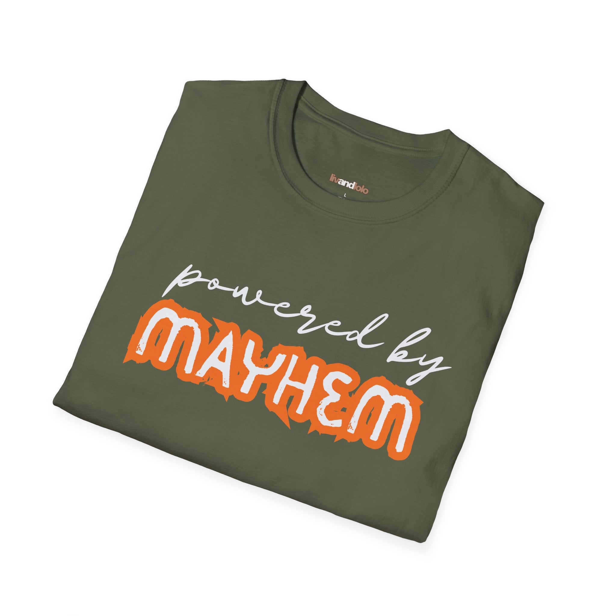 “Powered by Mayhem” Adult Tee (Pairs with "Mayhem" Youth Tee)