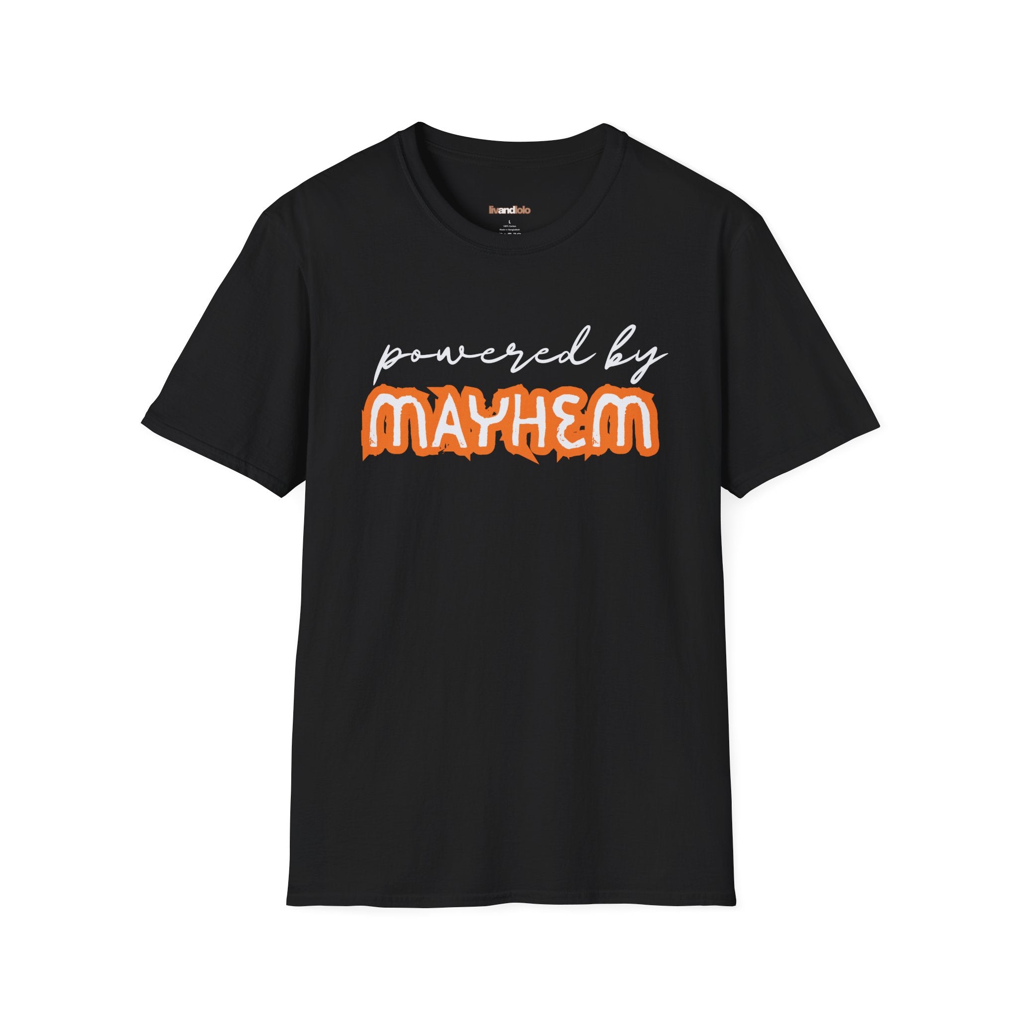 “Powered by Mayhem” Adult Tee (Pairs with "Mayhem" Youth Tee)