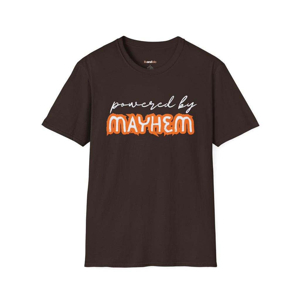 “Powered by Mayhem” Adult Tee (Pairs with "Mayhem" Youth Tee)