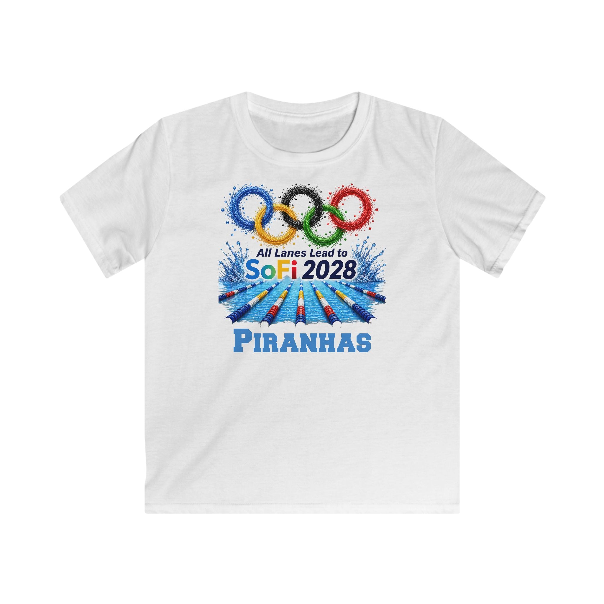 Youth Tee — ‘All Lanes Lead to SoFi 2028’ Olympic Rings Pool Design