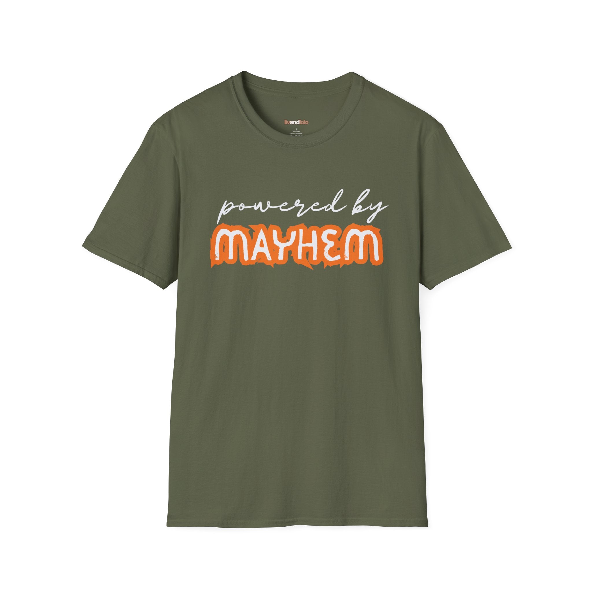 “Powered by Mayhem” Adult Tee (Pairs with "Mayhem" Youth Tee)